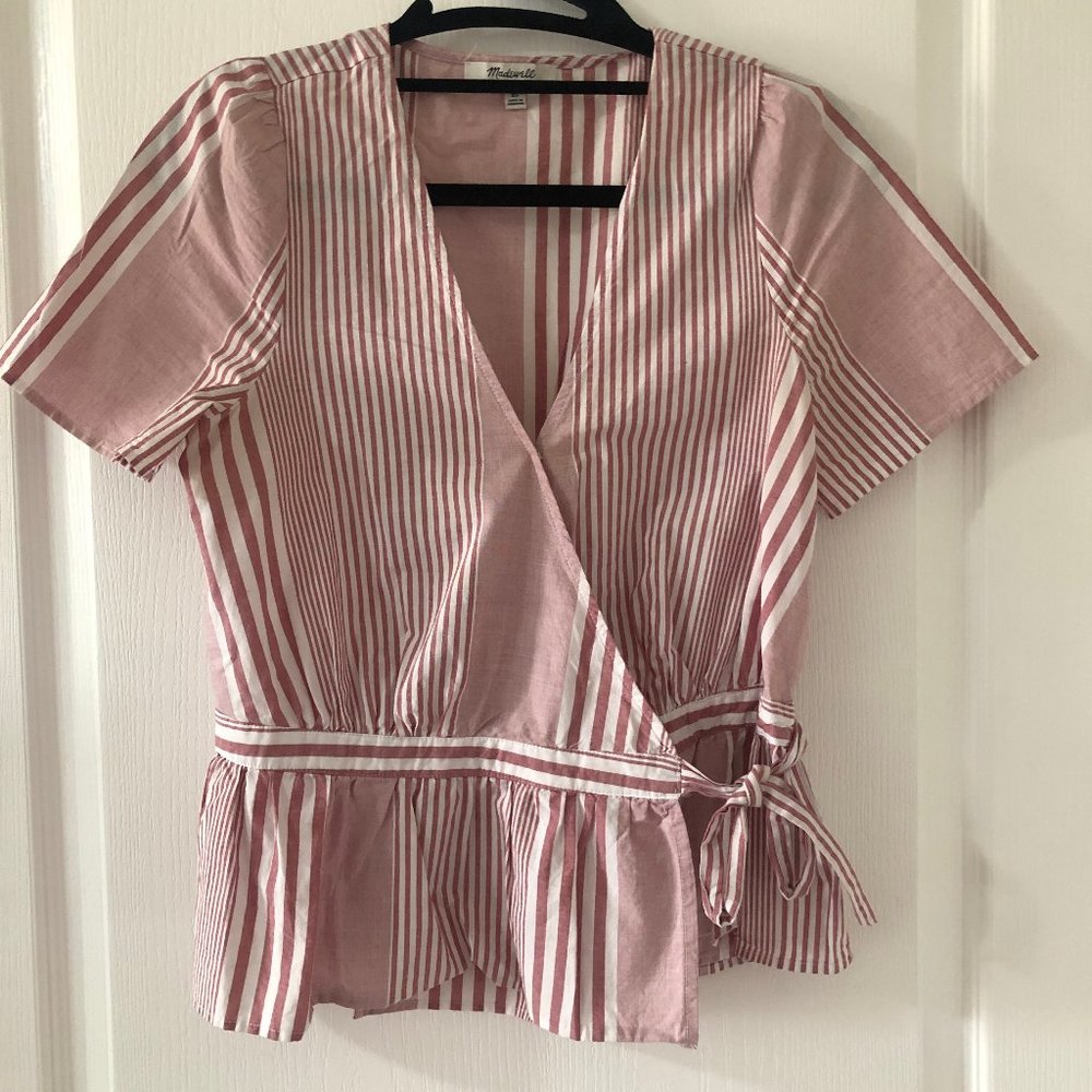Madewell Ruffle Hem Wrap Top in Candy Stripe Mix Size XS